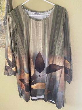 Serengeti Olive, Gold & Brown Botanical Long Sleeve Tunic